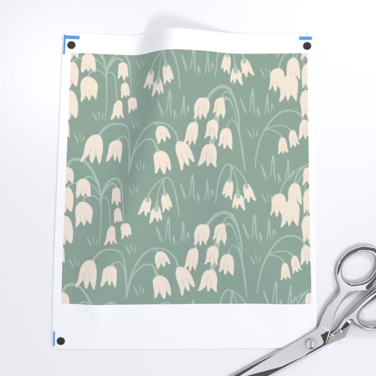 Whimsical Retro Vintage Floral 70S Flowers Green Blue Cottage Core Custom Printed Fabric by Spoonflower Various Fabrics by the Yard or Fat Quarter